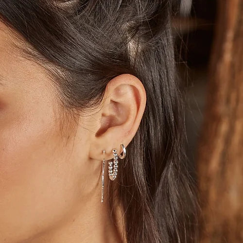 Ball Silver Hoop Earrings-Pink Waters 