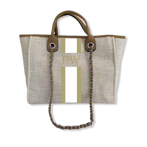 BYBLOS Monogrammed Beige Tote-Pink Waters 