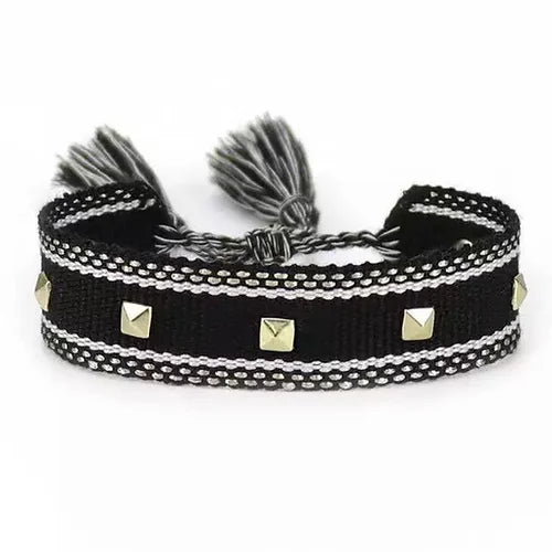 Stud Canvas Friendship Bracelet - Black - Pink Waters 