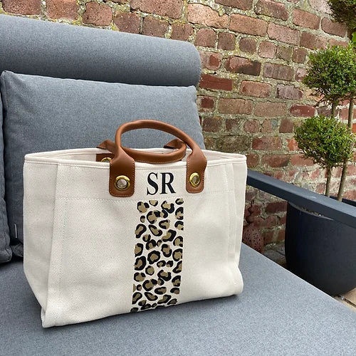 EDEN Leopard Monogrammed Canvas Tote-Pink Waters 