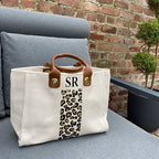 EDEN Leopard Monogrammed Canvas Tote-Pink Waters 