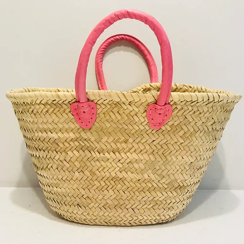 Pink Handle Straw Basket-Pink Waters 