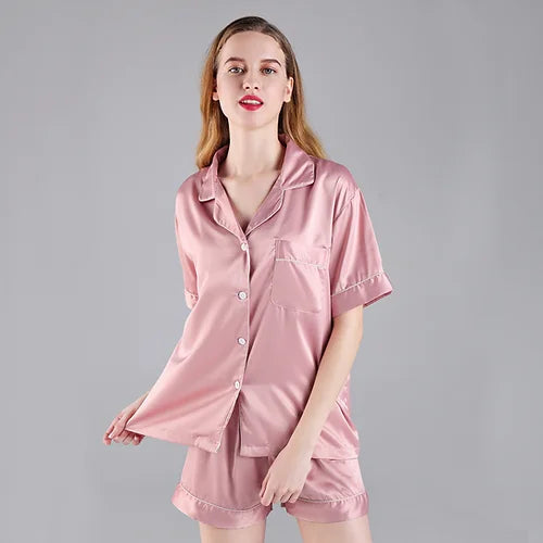 Dusky Pink  'Portia' Satin Pyjamas-Pink Waters 