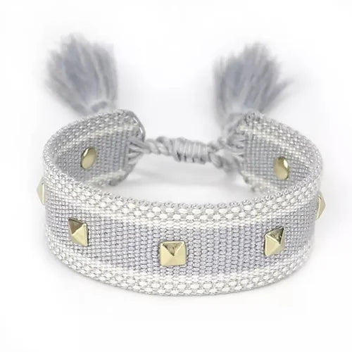 Stud Canvas Friendship Bracelet - Grey - Pink Waters 