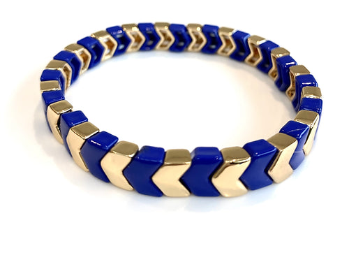 Chevron Stacking Enamel Bracelet - Royal Blue-Pink Waters 