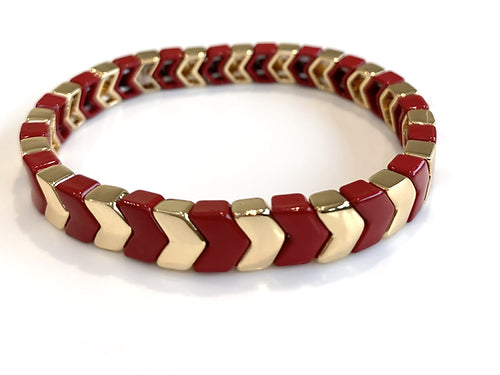 Chevron Stacking Enamel Bracelet - Red-Pink Waters 