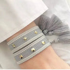 Stud Canvas Friendship Bracelet - Grey-Pink Waters 
