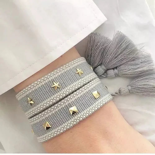 Stud Canvas Friendship Bracelet - Grey - Pink Waters 