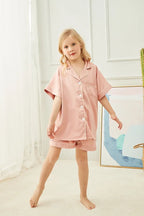 Kids Dusky Pink'Portia' Satin Pyjamas-Pink Waters 