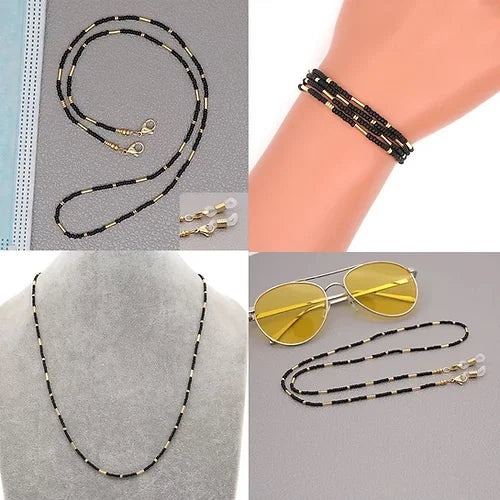 Sunglasses/Mask Chain - Black/Gold-Pink Waters 
