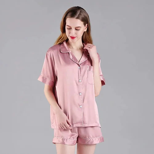 Dusky Pink  'Portia' Satin Pyjamas-Pink Waters 