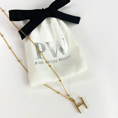 Initial Gold Plated Minimalist Necklace - Pink Waters 