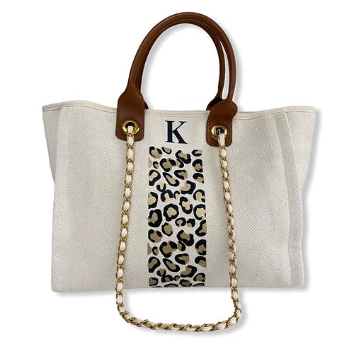 EDEN Leopard Monogrammed Canvas Tote-Pink Waters 