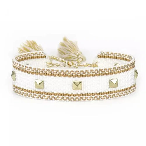 Stud Canvas Friendship Bracelet - White-Pink Waters 