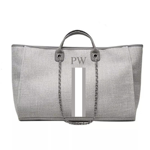 Large Weekend BYBLOS Monogrammed Grey Tote-Pink Waters 