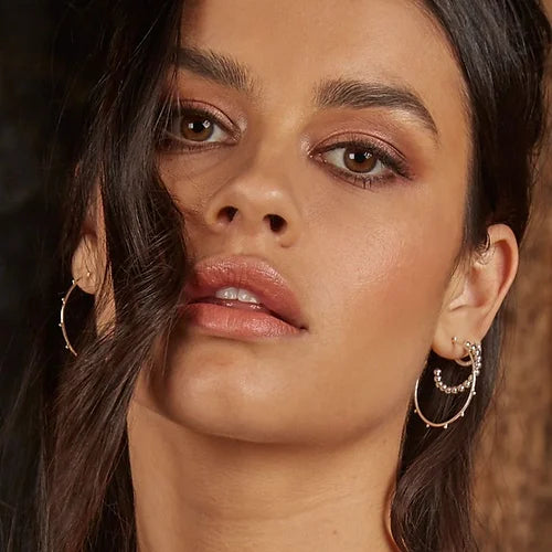 Studded Silver Hoop Earrings-Pink Waters 