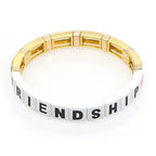 "FRIENDSHIP" Tile Enamel Bracelet - White/Gold-Pink Waters 