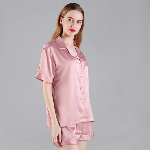 Dusky Pink  'Portia' Satin Pyjamas-Pink Waters 