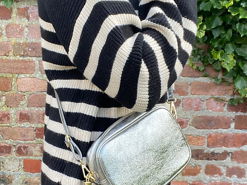 The 'Stella' Leather Crossbody - Pewter-Pink Waters 