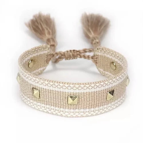 Stud Canvas Friendship Bracelet - Beige-Pink Waters 