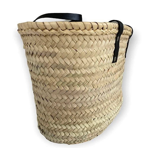 PORTALS Straw Basket with Short Black Handles-Pink Waters 