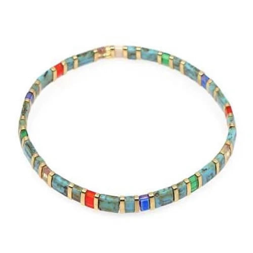 Multi/Gold Tila Bead Bracelet-Pink Waters 