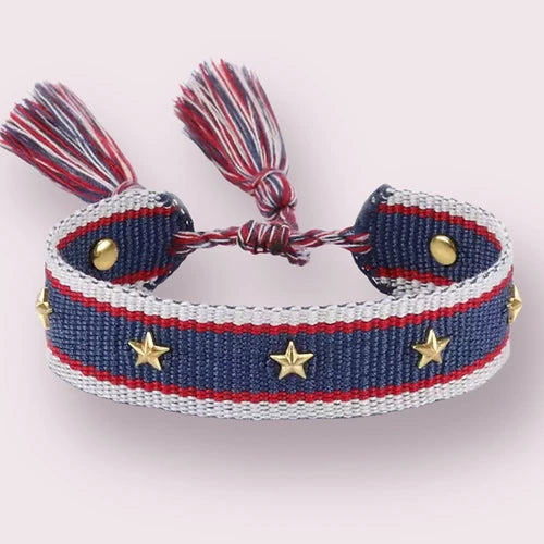 Star Studded Canvas Friendship Bracelet - Blue-Pink Waters 
