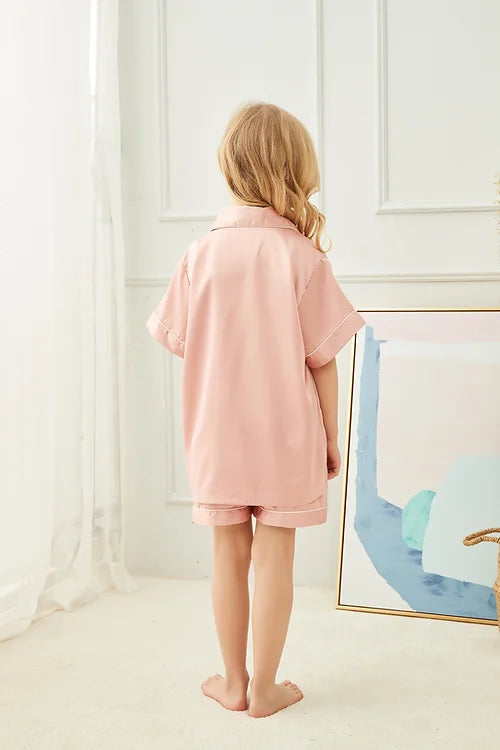 Kids Dusky Pink'Portia' Satin Pyjamas-Pink Waters 