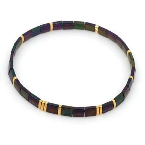 Dark Stones/Gold Tila Beaded Bracelet-Pink Waters 