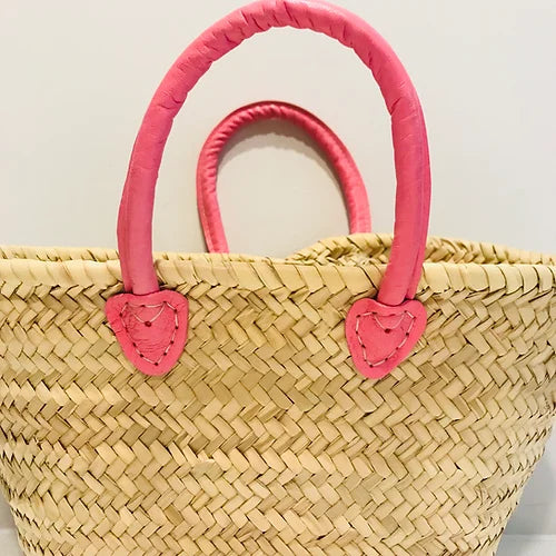 Pink Handle Straw Basket-Pink Waters 