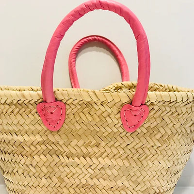 Pink Handle Straw Basket - Pink Waters 