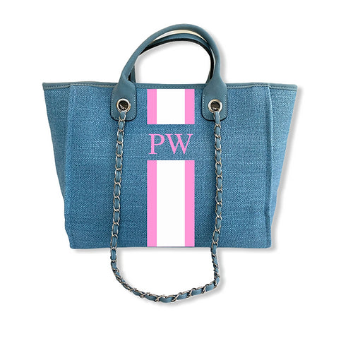BYBLOS Monogrammed Light Blue Tote-Pink Waters 
