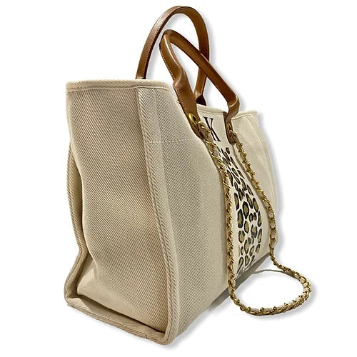 EDEN Leopard Monogrammed Canvas Tote-Pink Waters 