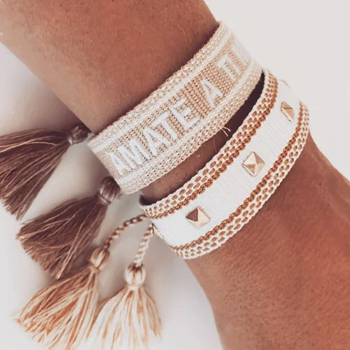 Stud Canvas Friendship Bracelet - White-Pink Waters 