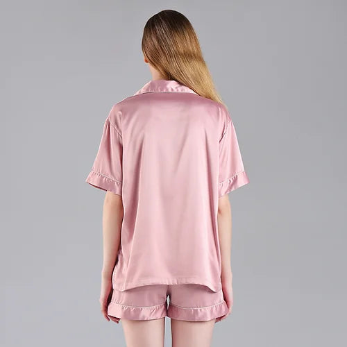 Dusky Pink  'Portia' Satin Pyjamas-Pink Waters 