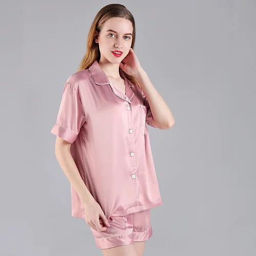 Dusky Pink  'Portia' Satin Pyjamas-Pink Waters 