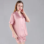 Dusky Pink  'Portia' Satin Pyjamas-Pink Waters 