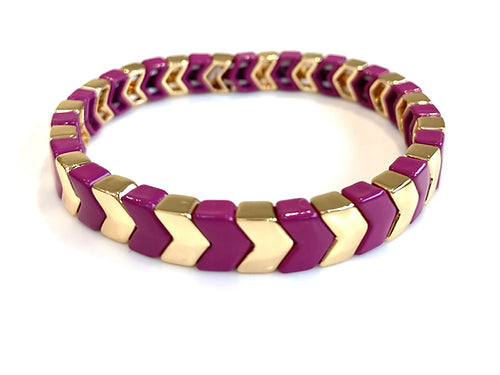Chevron Stacking Enamel Bracelet - Magenta-Pink Waters 