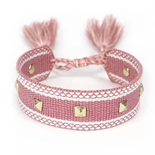 Stud Canvas Friendship Bracelet - Dusky Pink - Pink Waters 