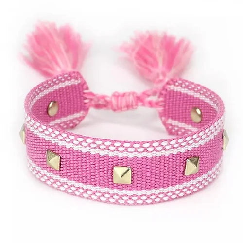 Stud Canvas Friendship Bracelet - Pink - Pink Waters 