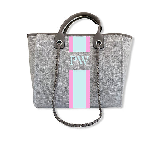 BYBLOS Monogrammed Grey Tote-Pink Waters 