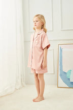 Kids Dusky Pink'Portia' Satin Pyjamas-Pink Waters 