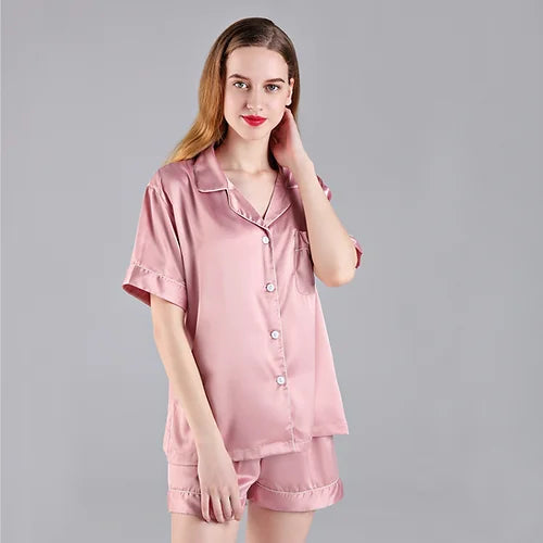 Dusky Pink  'Portia' Satin Pyjamas-Pink Waters 