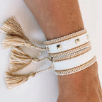 Stud Canvas Friendship Bracelet - White-Pink Waters 