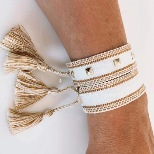 Stud Canvas Friendship Bracelet - White-Pink Waters 