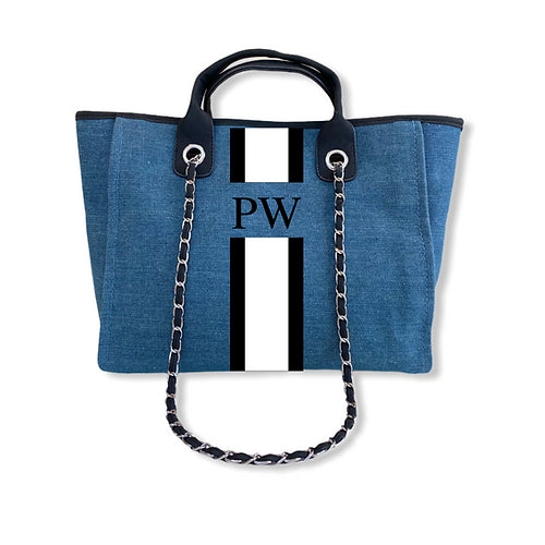 BYBLOS Monogrammed Denim Tote-Pink Waters 