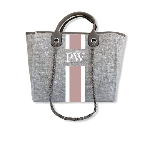 BYBLOS Monogrammed Grey Tote-Pink Waters 
