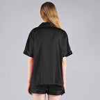 Black 'Portia' Satin Pyjamas-Pink Waters 