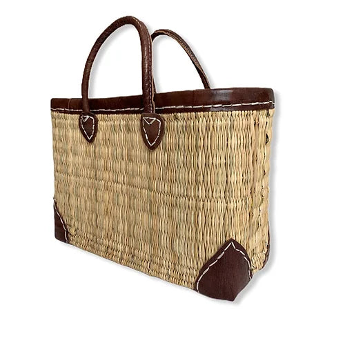 Oblong Straw Basket-Pink Waters 