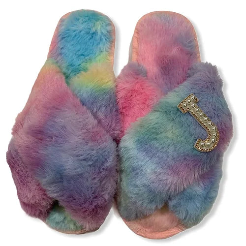 Fluffy Personalised Slippers - Rainbow - Pink Waters 